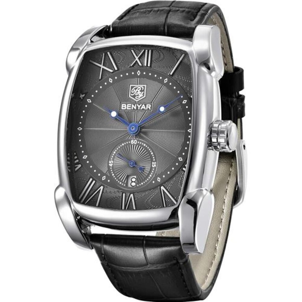 Vintage Rectangle Watch for Men, Leather Strap Retro